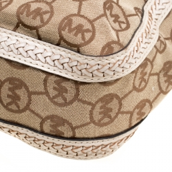 Pre Owned Michael Michael Kors Beige/Off White Signature Canvas Braided Hobo
