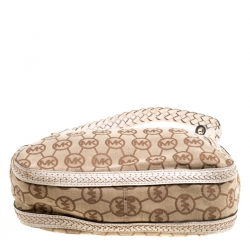 Pre Owned Michael Michael Kors Beige/Off White Signature Canvas Braided Hobo