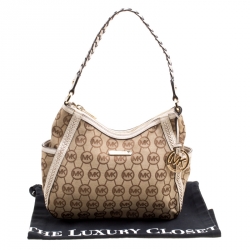 Pre Owned Michael Michael Kors Beige/Off White Signature Canvas Braided Hobo
