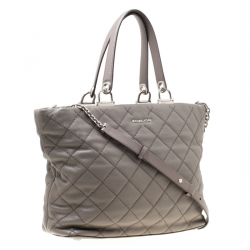 Pre Owned Michael Michael Kors Grey Quilted Leather Large Loni East West Top Handle Bag