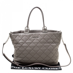 Pre Owned Michael Michael Kors Grey Quilted Leather Large Loni East West Top Handle Bag