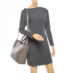 Pre Owned Michael Michael Kors Grey Quilted Leather Large Loni East West Top Handle Bag