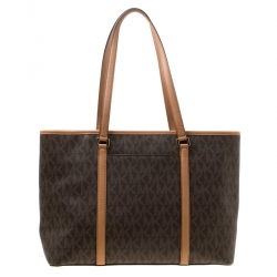 مملوكة مسبقًا حقيبة يد شوبر مايكل مايكل كورس كانفاس مقوى بنقوش شعار بنية