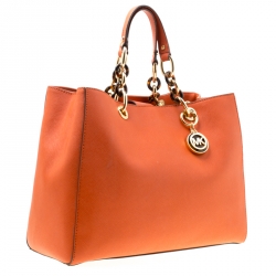 Pre Owned Michael Michael Kors Orange Leather Medium Cynthia Tote