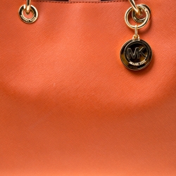 Pre Owned Michael Michael Kors Orange Leather Medium Cynthia Tote