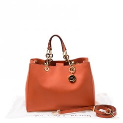 Pre Owned Michael Michael Kors Orange Leather Medium Cynthia Tote