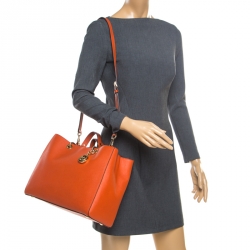 Pre Owned Michael Michael Kors Orange Leather Medium Cynthia Tote