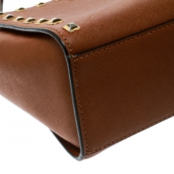 Pre Owned Michael Michael Kors Brown Leather Medium Studded Selma Crossbody Bag 