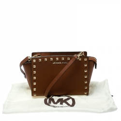Pre Owned Michael Michael Kors Brown Leather Medium Studded Selma Crossbody Bag 