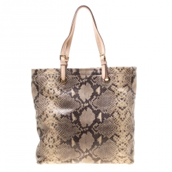 Pre Owned Michael Michael Kors Beige Python Embossed Leather Tote
