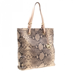 Pre Owned Michael Michael Kors Beige Python Embossed Leather Tote