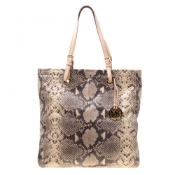 Pre Owned Michael Michael Kors Beige Python Embossed Leather Tote