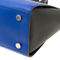 Pre Owned Michael Michael Kors Blue/Black Saffiano Leather Medium Selma Tote