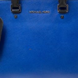 Pre Owned Michael Michael Kors Blue/Black Saffiano Leather Medium Selma Tote