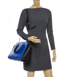 Pre Owned Michael Michael Kors Blue/Black Saffiano Leather Medium Selma Tote