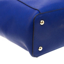 Pre Owned Michael Michael Kors Blue Saffiano Leather Jet Set Top Zip Tote
