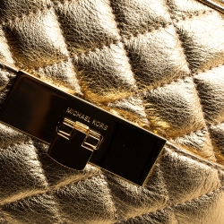 Pre Owned MICHAEL Michael Kors Gold Metallic Leather Large Sloan Chain Shoulder Bag