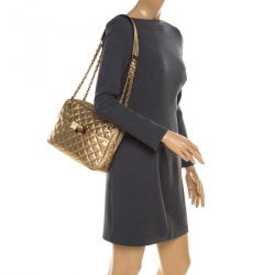 Pre Owned MICHAEL Michael Kors Gold Metallic Leather Large Sloan Chain Shoulder Bag