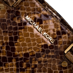 Michael Michael Kors Brown Python Embossed Leather Top Handle Bag