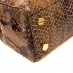 Michael Michael Kors Brown Python Embossed Leather Top Handle Bag