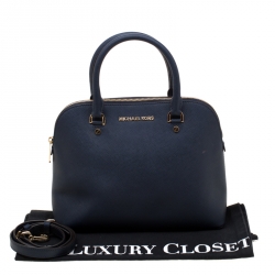 Pre Owned Michael Kors Blue Leather Cindy Dome Top Handle Bag