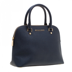 Pre Owned Michael Kors Blue Leather Cindy Dome Top Handle Bag