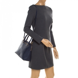 Pre Owned Michael Kors Blue Leather Cindy Dome Top Handle Bag