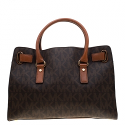 مملوكة مسبقًا حقيبة يد مايكل مايكل كورس هاميلتون كبيرة جلد شعار بنية