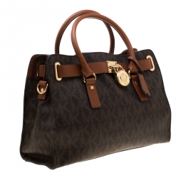 مملوكة مسبقًا حقيبة يد مايكل مايكل كورس هاميلتون كبيرة جلد شعار بنية