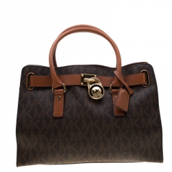 مملوكة مسبقًا حقيبة يد مايكل مايكل كورس هاميلتون كبيرة جلد شعار بنية