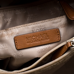 Pre Owned Michael Michael Kors Cream/Brown Coated Canvas and Leather East West Hamilton Tote