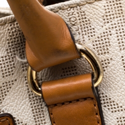 Pre Owned Michael Michael Kors Cream/Brown Coated Canvas and Leather East West Hamilton Tote