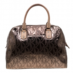 Pre Owned MICHAEL Michael Kors Gunmetal Metallic Mirror Signature PVC Satchel