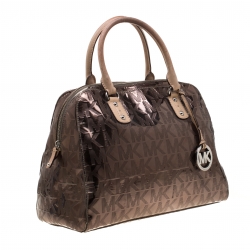 Pre Owned MICHAEL Michael Kors Gunmetal Metallic Mirror Signature PVC Satchel