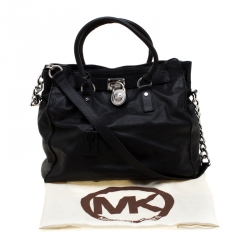 Pre Owned Michael Kors Black Leather East West Hamilton Tote