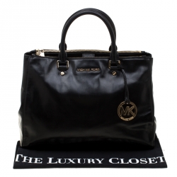 Pre Owned Michael Michael Kors Black Leather Double Zip Jet Set Tote