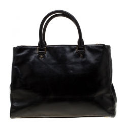 Pre Owned Michael Michael Kors Black Leather Double Zip Jet Set Tote