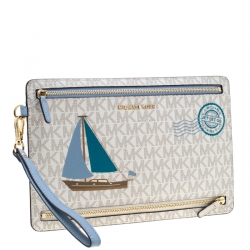 Pre Owned MICHAEL Michael Kors Off White Sail Boat Travel Wristlet