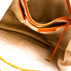 Pre Owned MICHAEL Michael Kors Beige/Orange Raffia and Leather Basket Tote