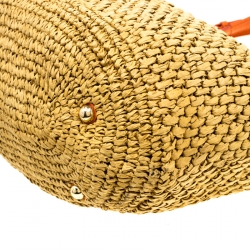 Pre Owned MICHAEL Michael Kors Beige/Orange Raffia and Leather Basket Tote