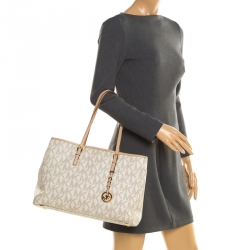 مملوكة مسبقًا حقيبة يد مايكل مايكل كورس دت ست شوبر جلد وكانفاس مقوى شهيرة بيج