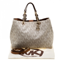 MICHAEL Michael Kors Off White Signature Coated Canvas Chain Tote