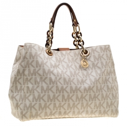 MICHAEL Michael Kors Off White Signature Coated Canvas Chain Tote