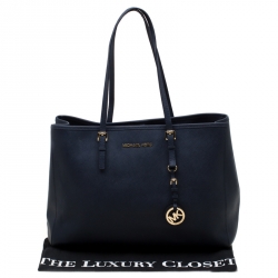 Pre Owned MICHAEL Michael Kors Navy Blue Leather Jet Set  Travel Tote 
