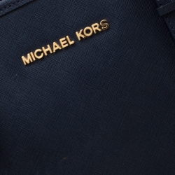 Pre Owned MICHAEL Michael Kors Navy Blue Leather Jet Set  Travel Tote 