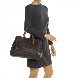 Pre Owned MICHAEL Michael Kors Brown Signature Coated Canvas Medium Cynthia Tote