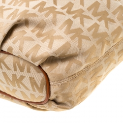 Pre Owned حقيبة يد مايكل مايكل كورس شراشيب حلقة جلد وكانفاس شهيرة بنية/ بيج