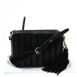 Pre Owned MICHAEL Michael Kors Black Leather Brooklyn Stripe Camera Crossbody Bag