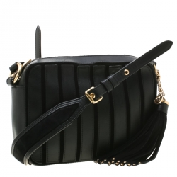 Pre Owned MICHAEL Michael Kors Black Leather Brooklyn Stripe Camera Crossbody Bag