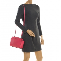 Pre Owned MICHAEL Michael Kors Pink Leather Medium Selma Crossbody Bag 